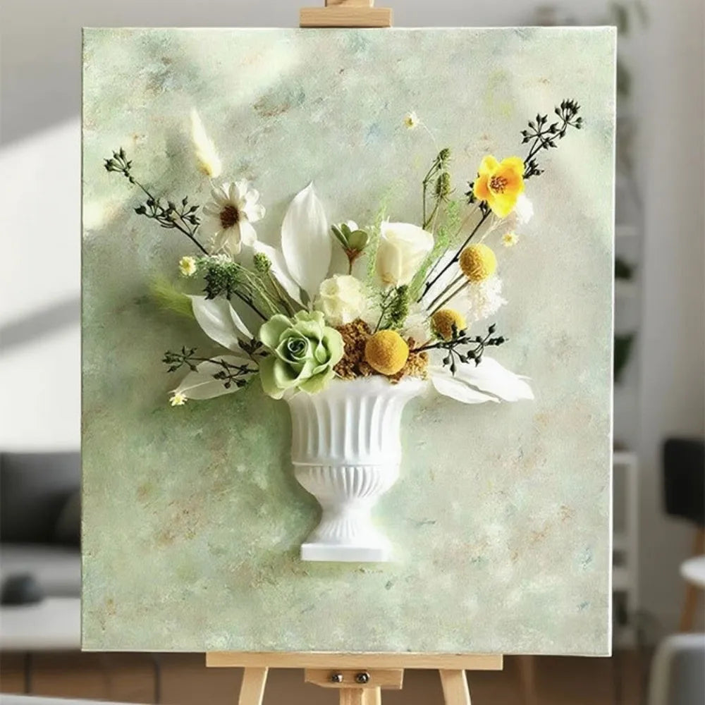 French Oil Painting Half Wall Vase – White Floral Décor