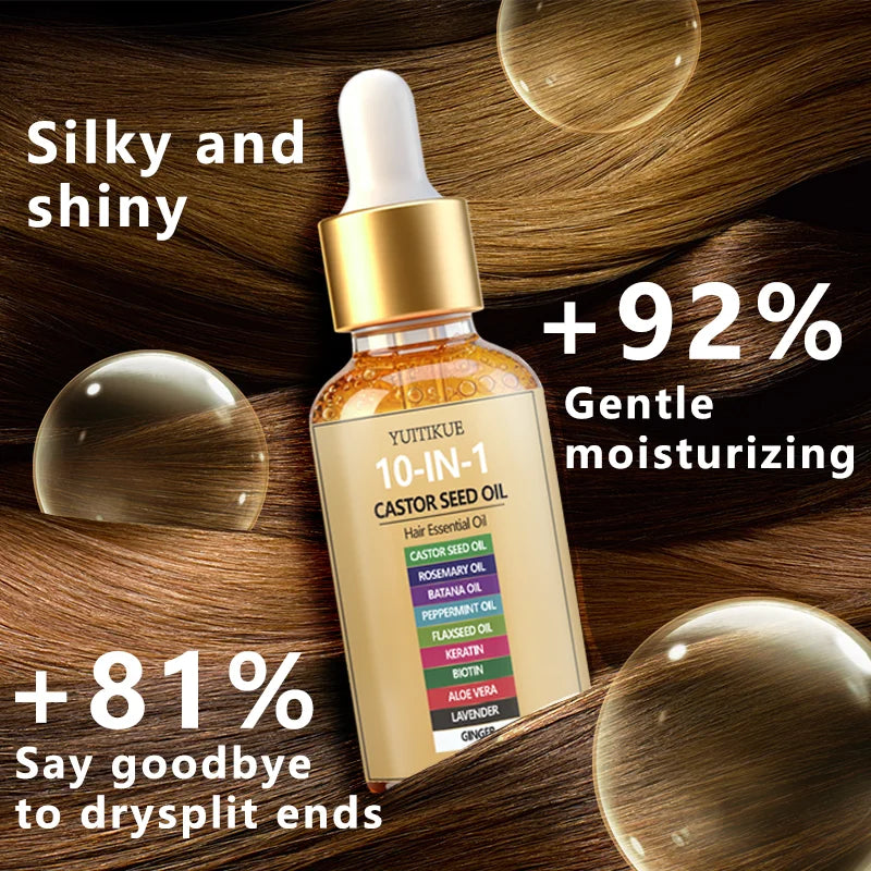 YUITIKUE Castor Oil Hair Serum – 10 Oils, Frizz & Shine 30ml