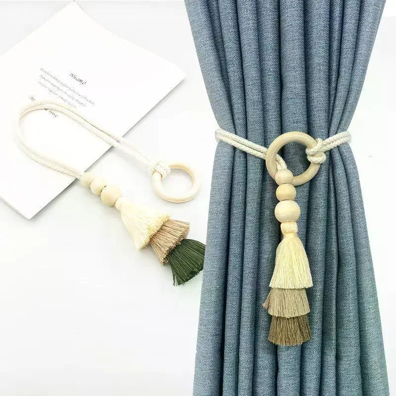1/2Pcs Tassel Curtain Tie Backs Wooden Bead Curtain Tiebacks,Bohemian Curtain Clasp, Curtain Tiebacks Home Decorative Oasis Select