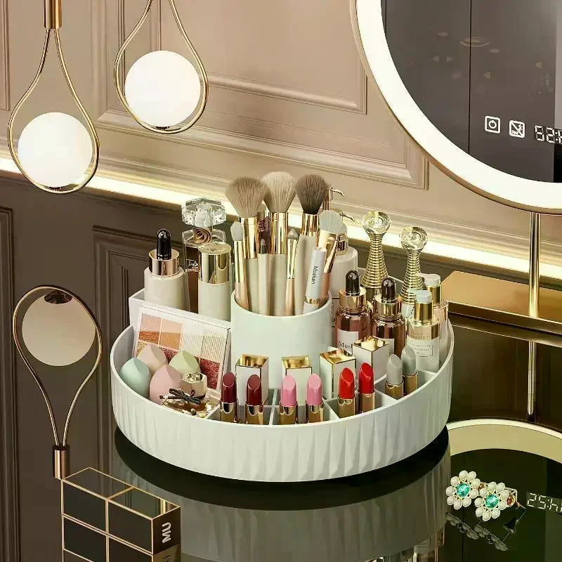 Large Capacity Rotating Makeup Organizer Multi-compartment Cosmetic Storage Box for Bathroom Home Vanity Oasis Select