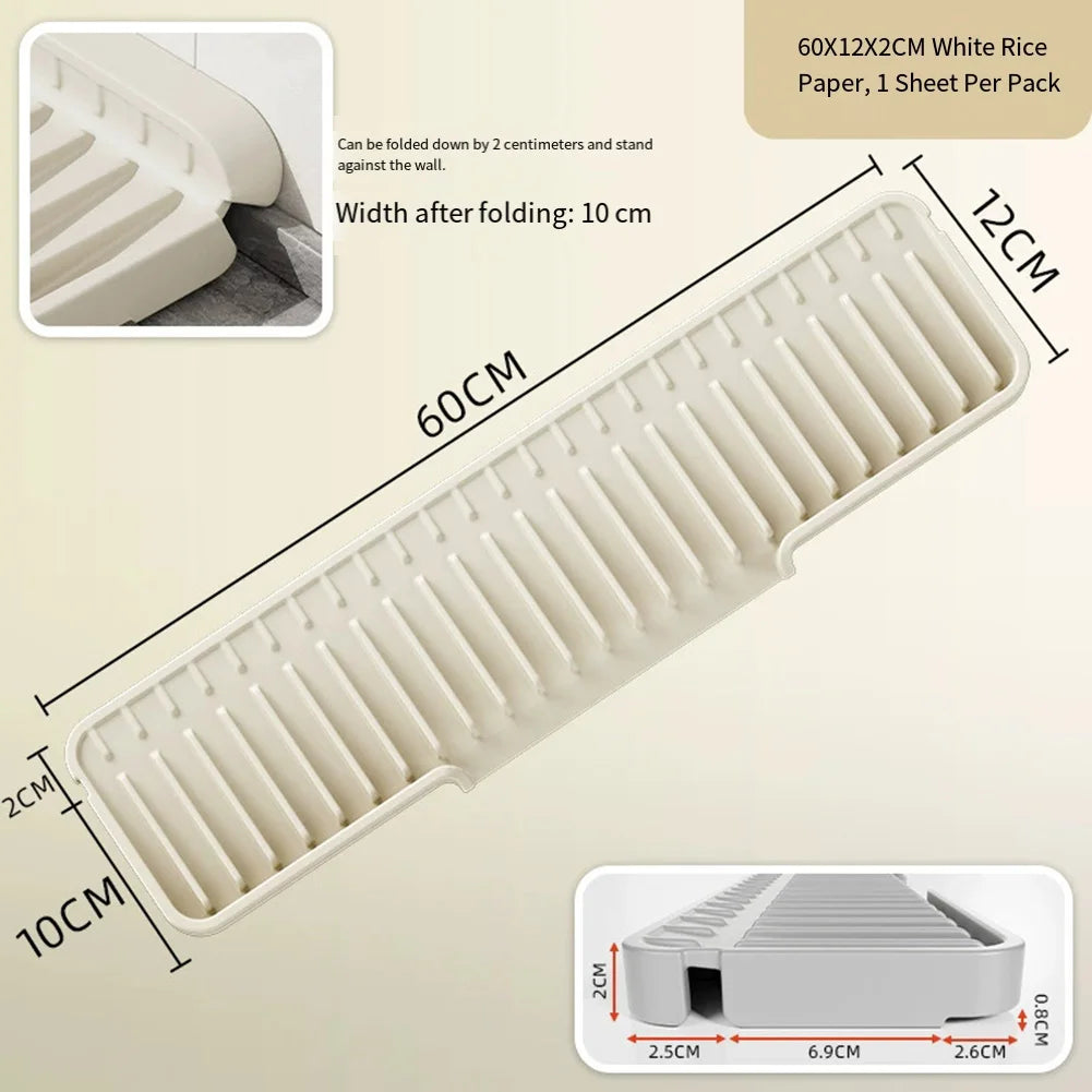Kitchen Sink Splash Guard Silicone Drainage Mat Dish Soap Dispenser Sponge Holder Mat For Kitchen Sinks Narrow Edge Oasis Select white 60x12CM