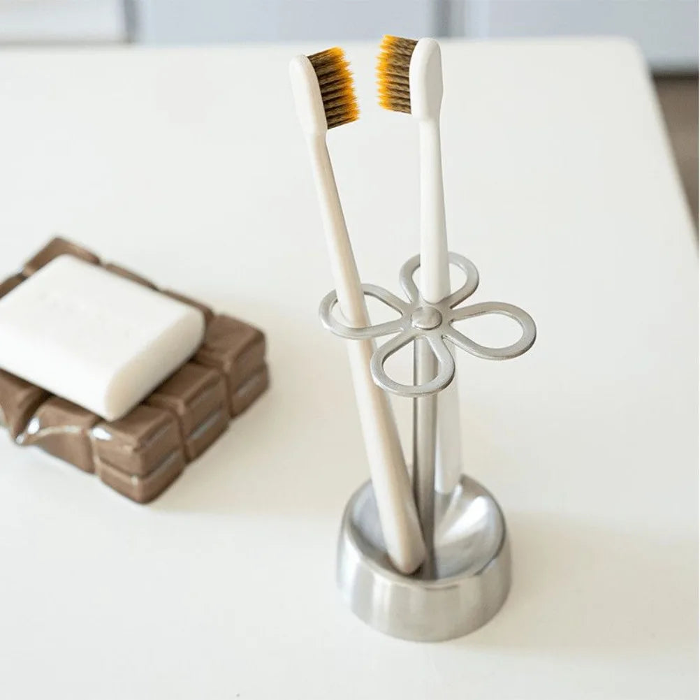 Creative Stainless Steel Toothbrush Holder Lucky Four-leaf Clover Toothbrush Holder Countertop Storage Rack Bathroom Accessories Oasis Select