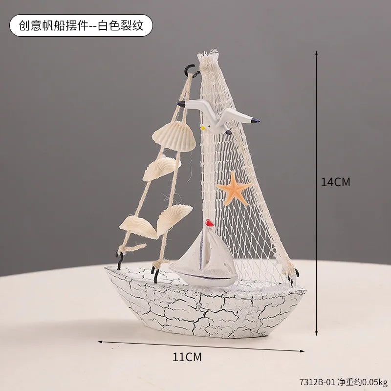 Wooden Sailboat Ornaments,shell,boat Rudder,anchor,lighthouse,seabird Decoration Boat,Home Room Children's Room Decoration Gift Oasis Select style-01-B