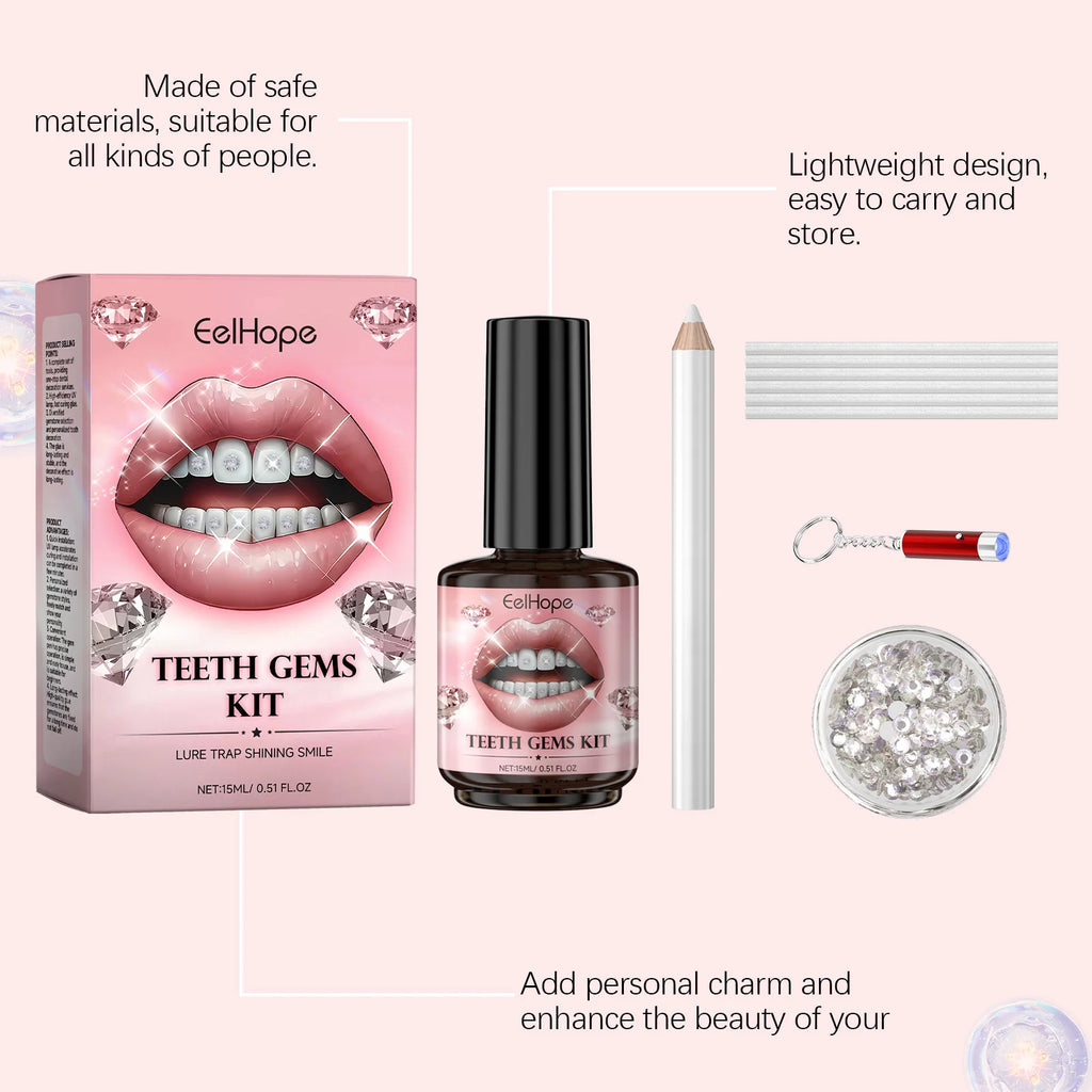 Eelhope Teeth Gems Kit DIY Set of Dental Gemstones Fashionable Dental Decoration Shining Brightening Stickers Convenient Drills Oasis Select