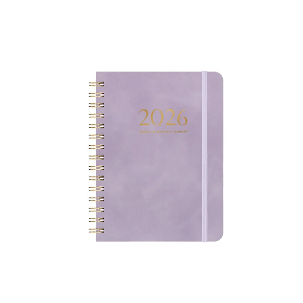 A5 2026 Weekly Monthly Planner PU Leather Cover Self-fill Coil Schedules Notebooks with Strap Calendar Daily Planner Notepad Oasis Select Purple
