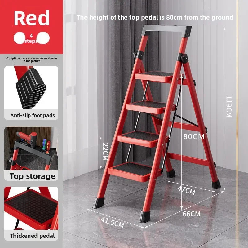 Herringbone Ladder Household Ladder Folding Telescopic Multifunctional Indoor Stairs Thickened Climbing Ladder Escalator Oasis Select B-Red-4