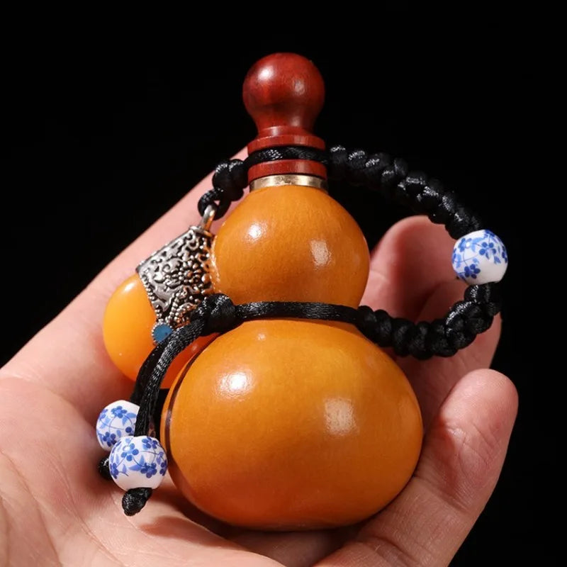 Natural Small Gourd Pendant Openable Wine Gourd, Beeswax Leak-Proof Portable Lucky Wenplay Gourd for Bag & Key Decoration Oasis Select