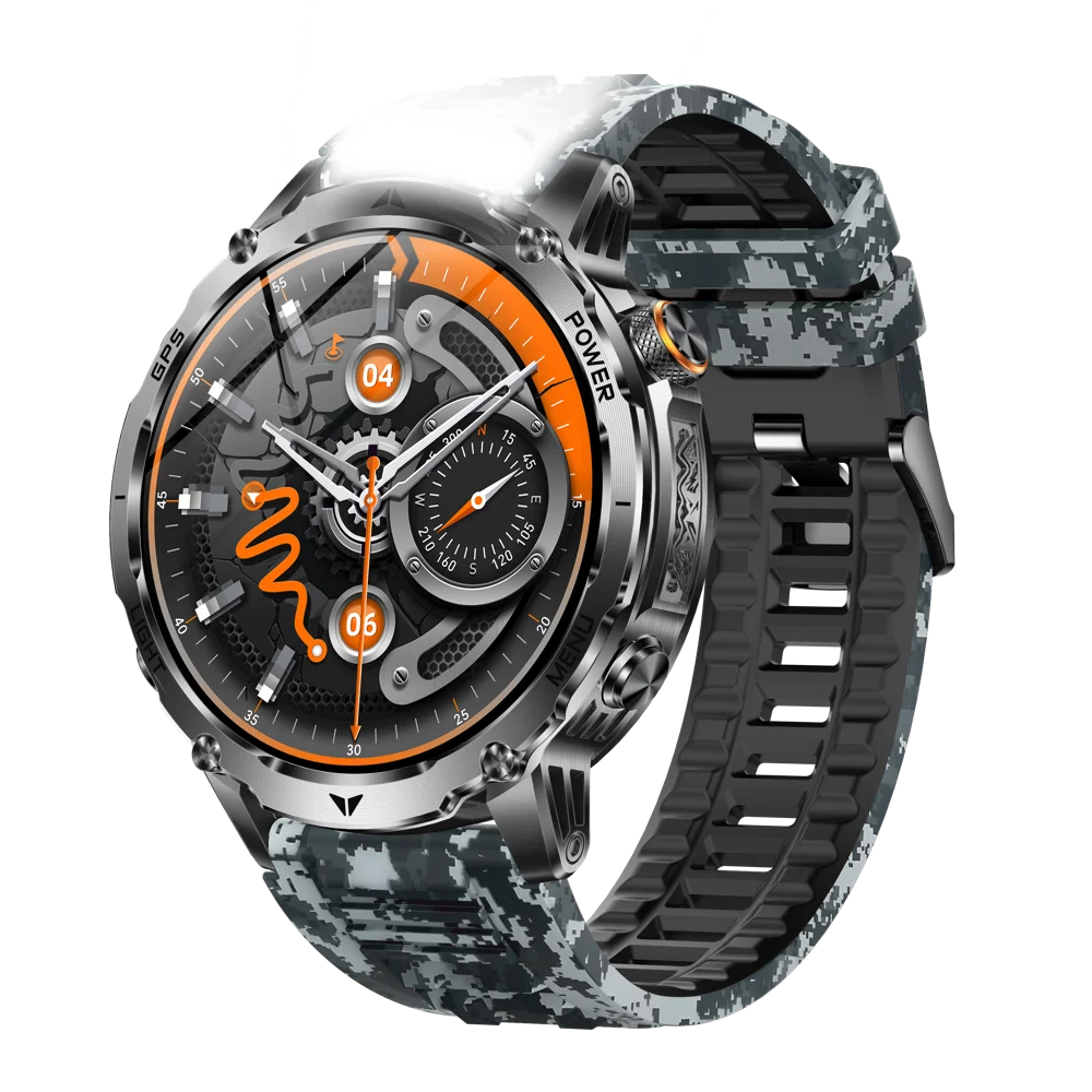 Outdoor Smart Watch Men Lady Flashlight Heart Rate BT Call Sports Bracelets Health Smartwatch Waterproof Compass GPS SOS 1100mAh Oasis Select BOMCBLS