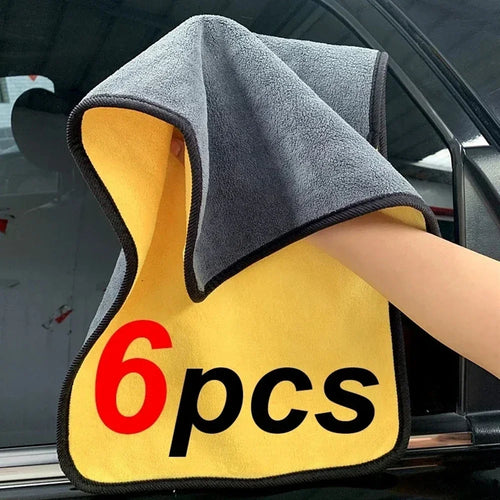 1/2/6pcs Microfiber Cleaning Towel Thicken Soft Drying Cloth Car Body Washing Towels Double Layer Clean Rags Car Accessories Oasis Select