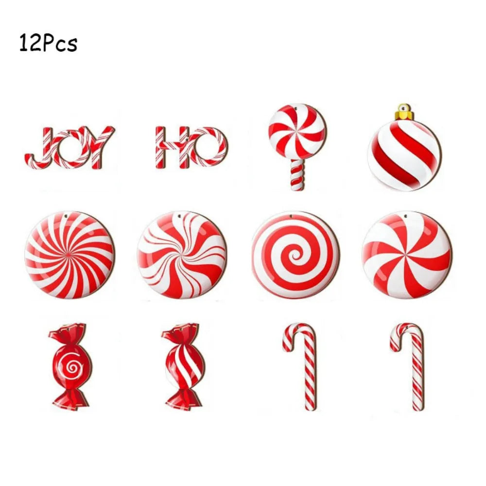 Wooden Candy Cane Christmas Ornaments 12/24 Pcs | DIY Hanging