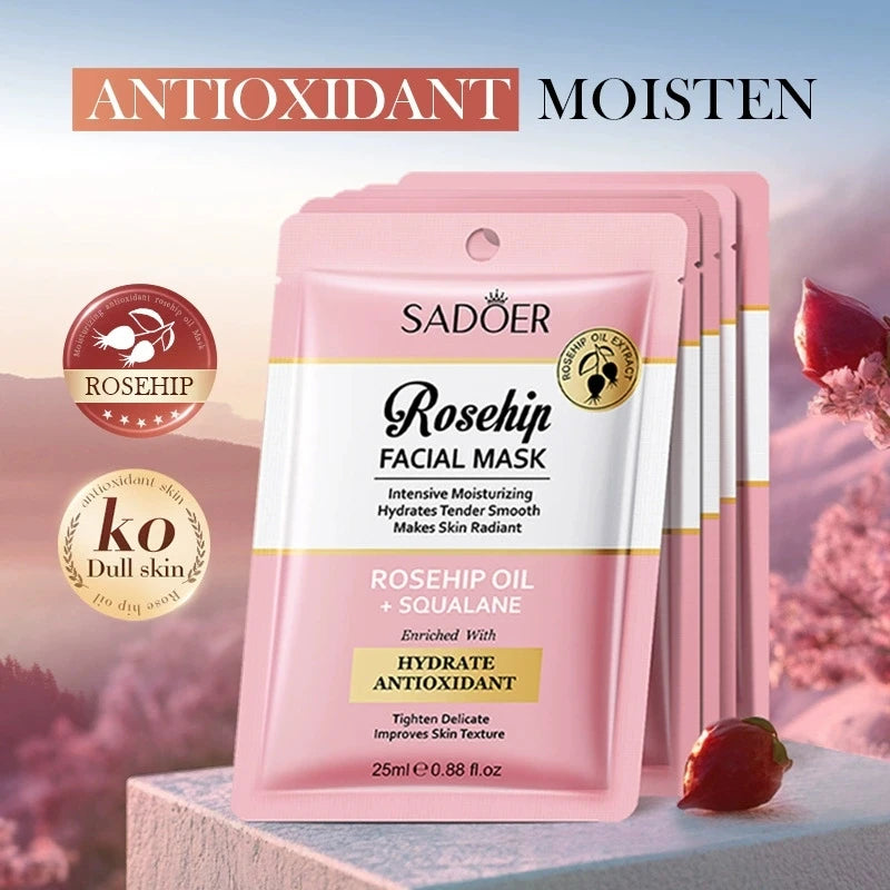 SADOER Rosehip Face Mask – Moisturizing, Brightening & Firming Facial Sheet Mask Oasis Select