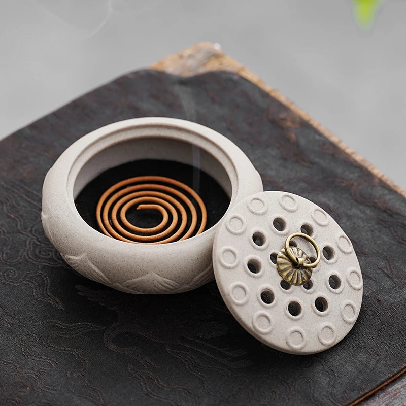 Lotus Incense Burner Tao Sha Tea Dish Incense Burner Wormwood Mosquito Repellent Household Indoor Creative Aromatherapy Stove Oasis Select