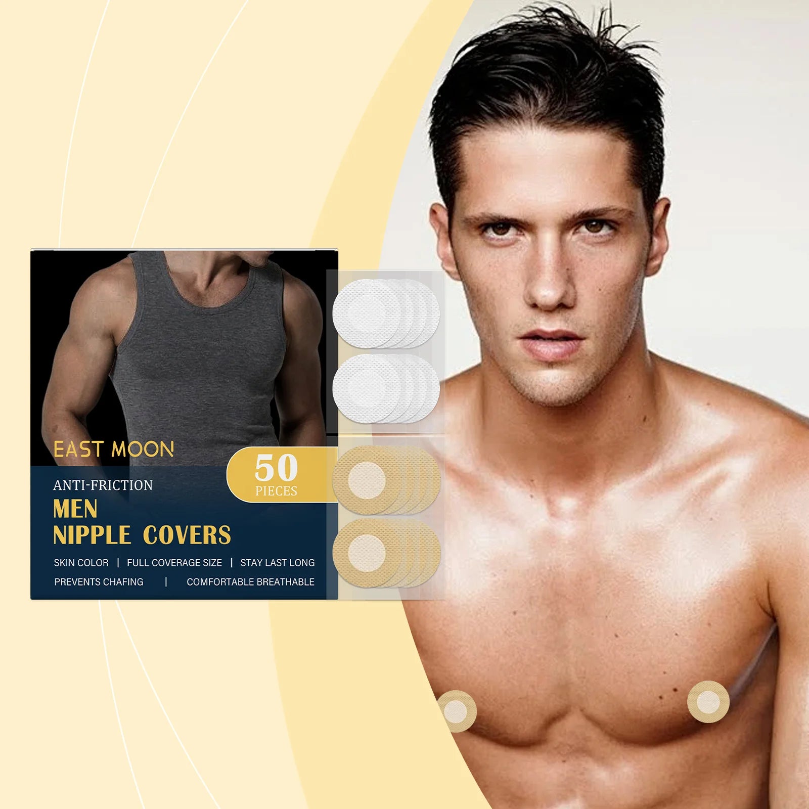 East Moon Men Sports Chest Patch Waterproof Invisible Breast Anti Bump Running Breathable Disposable Round Nipple Cover Stickers Oasis Select