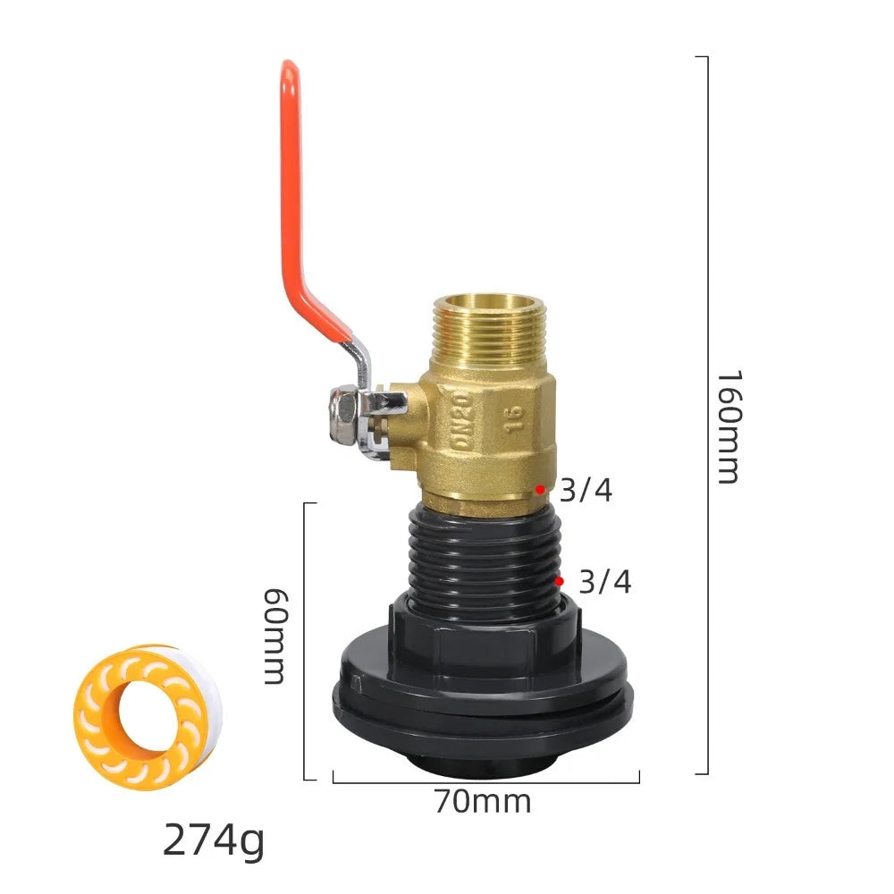 Rain Barrel Overflow Kit with Brass Ball Valve Quick Connect Hose Adapter for Aquariums And Irrigation 1/2" 3/4" 1" Male Threads Oasis Select 3-4