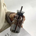 300/500/750ml Large Glass Water Bottle with Straw 2 Lids Clear Kawaii Drinking Bottle Leakproof Iced Coffee Cup for Woman Girl Oasis Select Black-300ML <0.25L