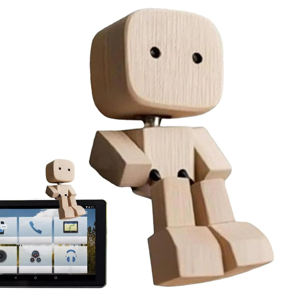 Wooden Man Figurine Shaking Feet Wooden Human Figure Funny Sculpture Dashboard Movable Ornament Car dashboard decoration doll Oasis Select