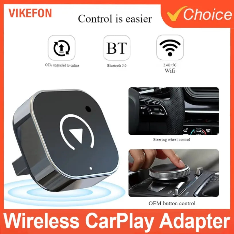 Wireless CarPlay & Android Auto Adapter Universal Plug & Play USB Dongle MiNi for VW, Toyota, Nissan, Honda, Ford, Benz & More Oasis Select