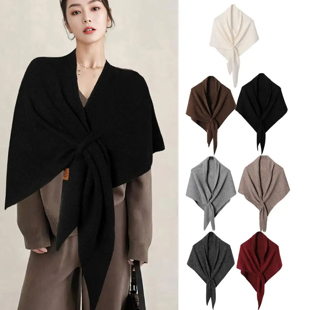 Women's Knitted Triangle Scarf – Soft Wool Blend Shawl Wrap