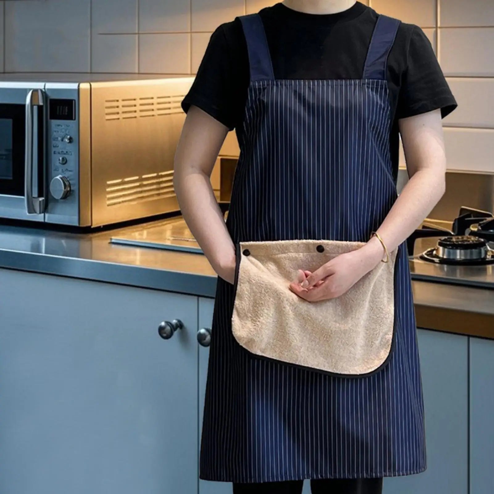 Kitchen Apron SWaterproof leeveless Cross Back Restaurant Uniform with Removable Hand Towel Anti-fouling Cooking Baking Bibs Oasis Select