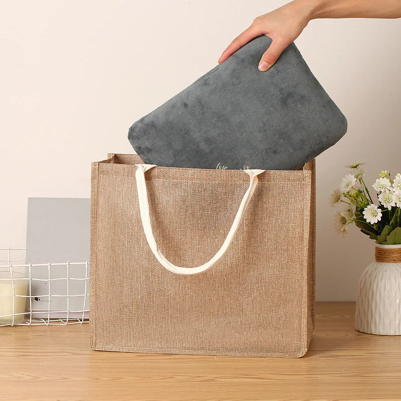 New linen tote bag large capacity jute tote bag imitation linen shopping bag travel organizer bag Oasis Select