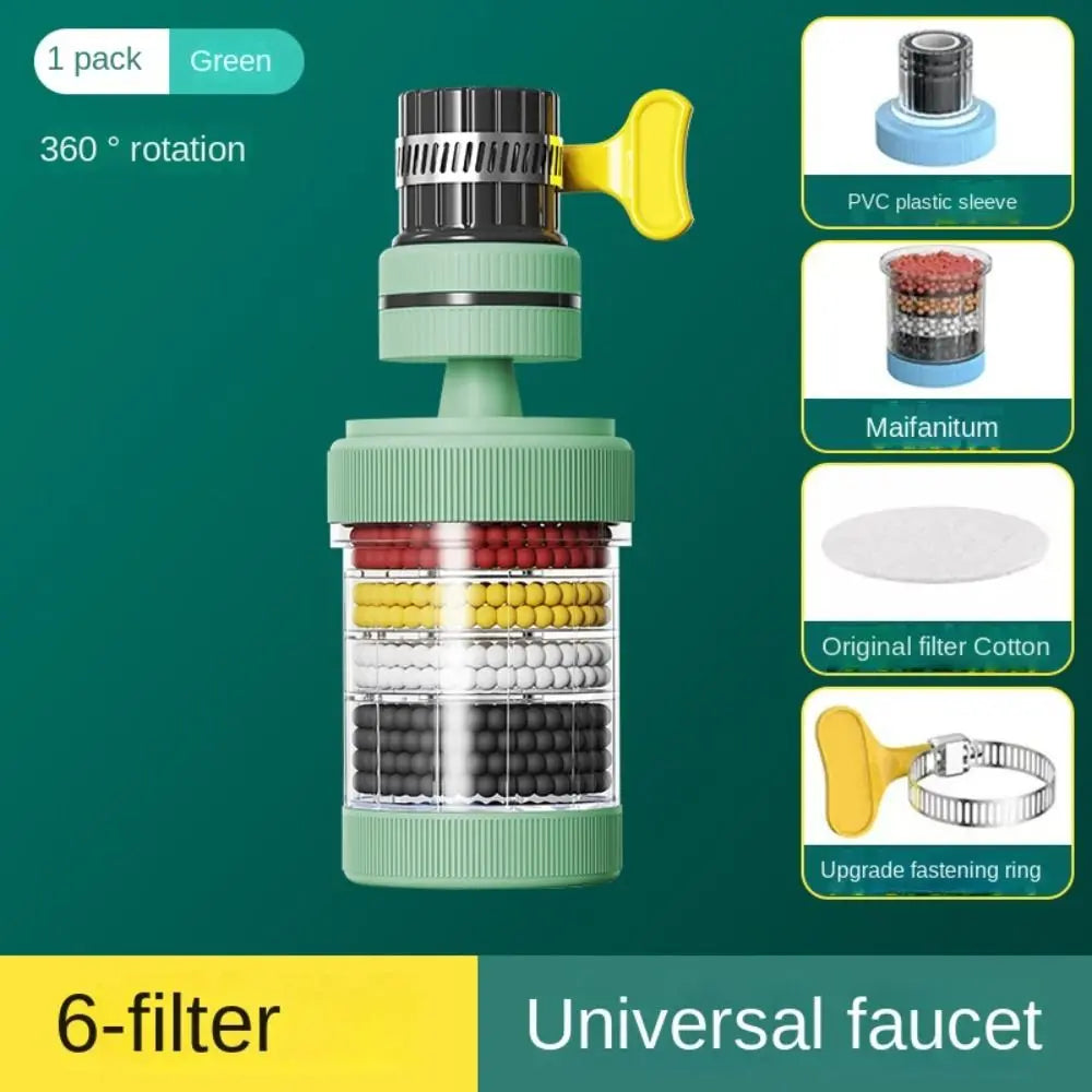 360° Rotatable 6 Layers Faucet Filter Faucet Extenders Kitchen Tool Bubbler Filtration Faucet Splash-proof Shower Oasis Select green