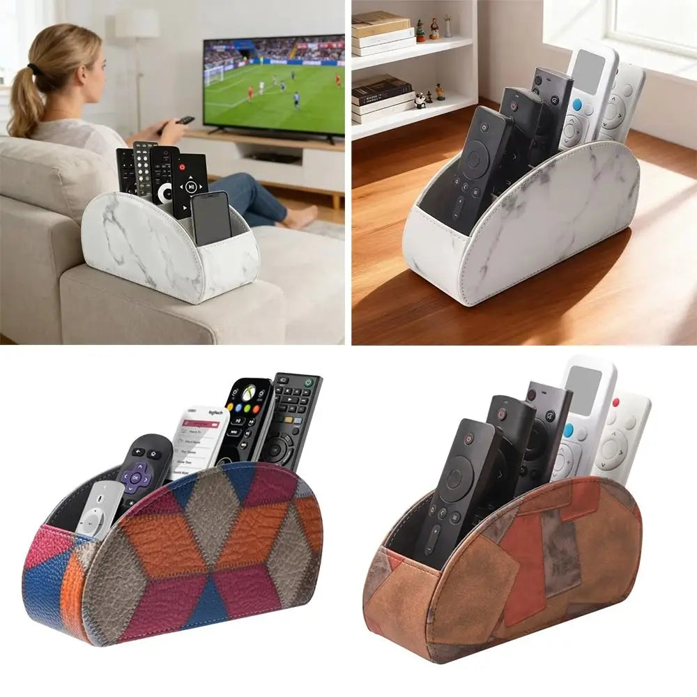 PU Leather Remote Control Holder Modern Universal Desktop Storage Box Cable Management Multi-Device Remote Control Organizer Oasis Select