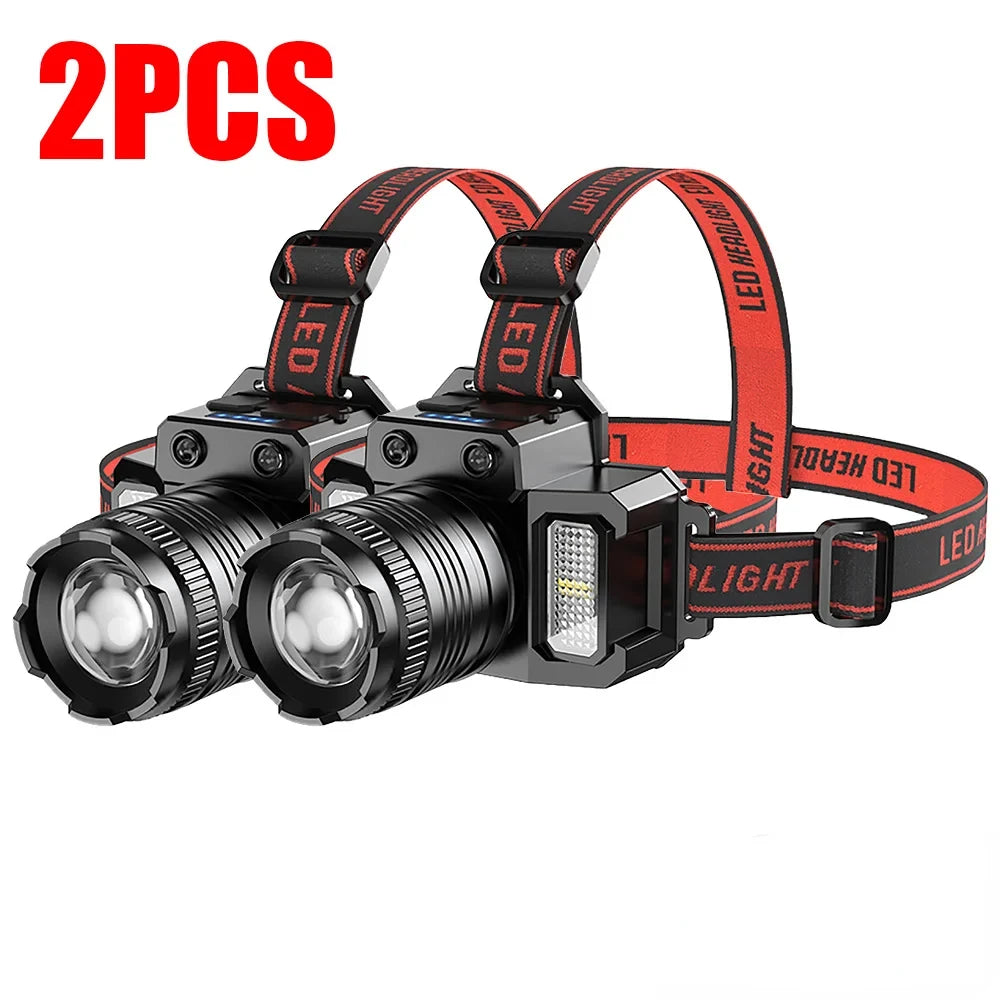 KDULIT Powerful LED Induction Headlamp Rotating Zoom USB Rechargeable Head Flashlight Outdoor Camping Fishing Headlight Oasis Select 2PCS