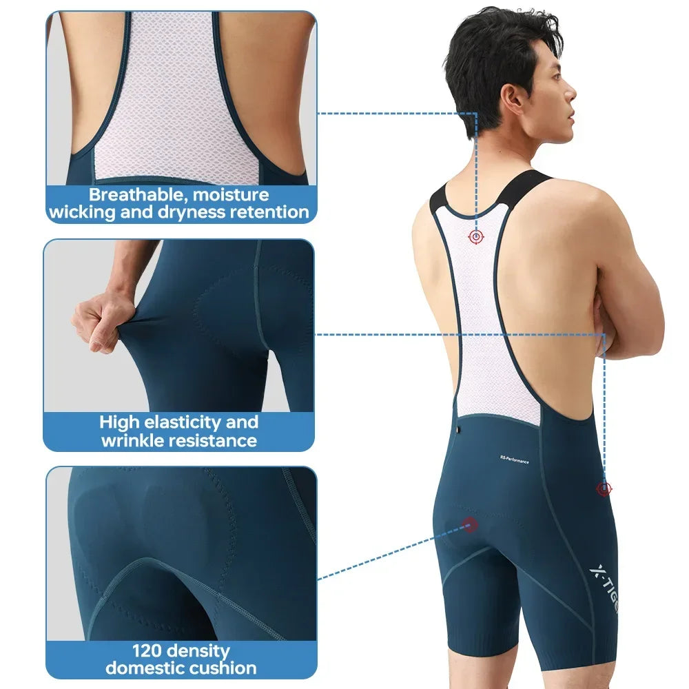 X-TIGER Men's Cycling Bib Shorts 120 Density Padded Professional Cycling Bib Pants MTB Road 8 Hours Long Distance Bicycle Shorts Oasis Select
