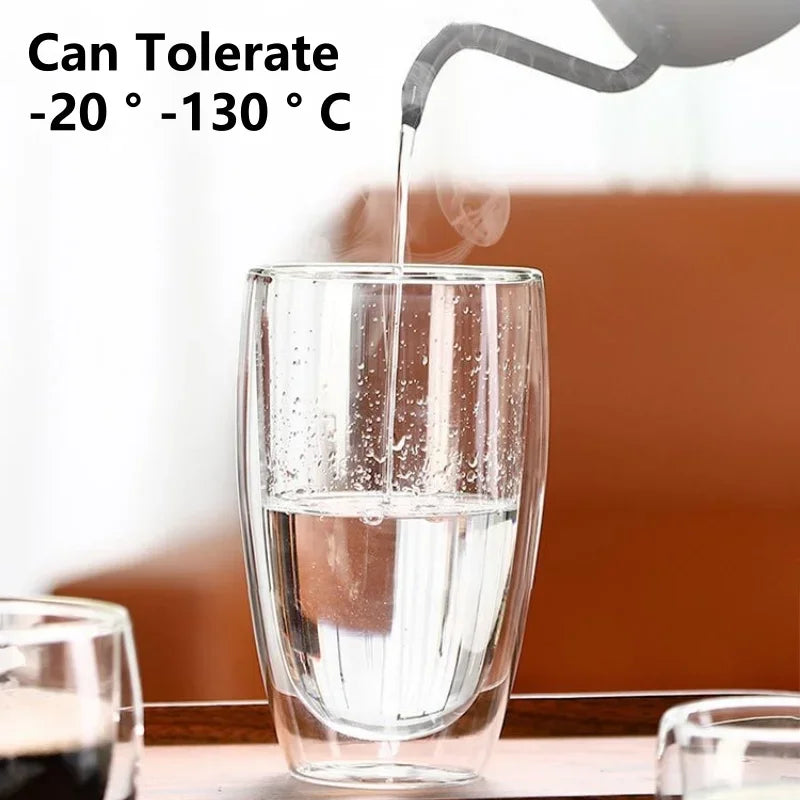 250-450ml Double Wall Glass Cup Round Style Solid Color Beer Milk Coffee Heat Resistant Water Cups Transparent Mug Glass Mug Oasis Select