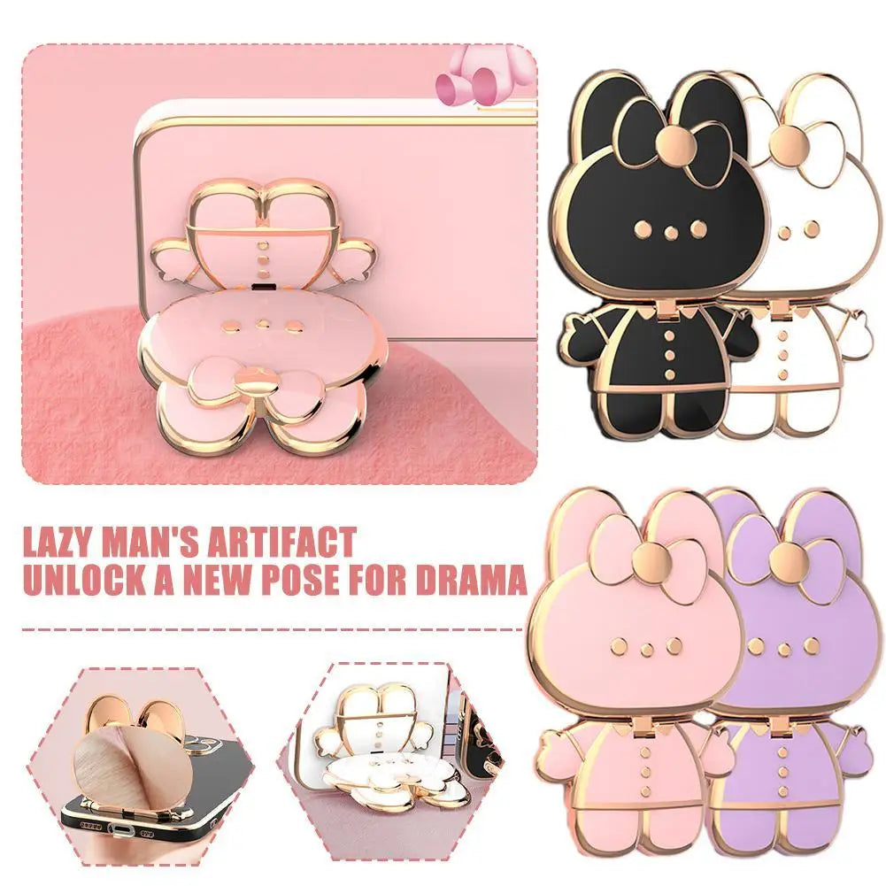Cute Cat Phone Stand & Finger Holder with Makeup Mirror