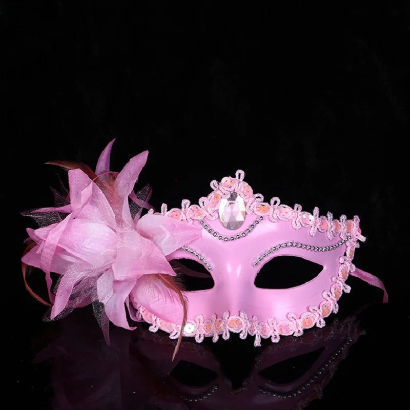 Dance Party Diamond Venetian Mask Feather Flower Wedding Carnival Performance Costume Sexy Lady Mask Masquerade Christmas Oasis Select Pink