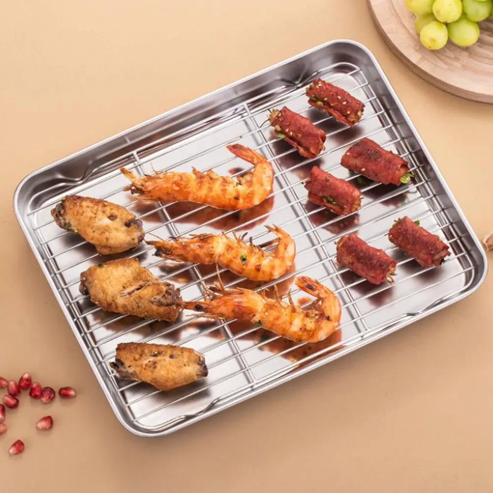 Food Grade 304 Stainless Steel Baking Tray Set Detachable Cooling Rack Oven BBQ Grilling Roasting Kitchen Baking Essentials Oasis Select