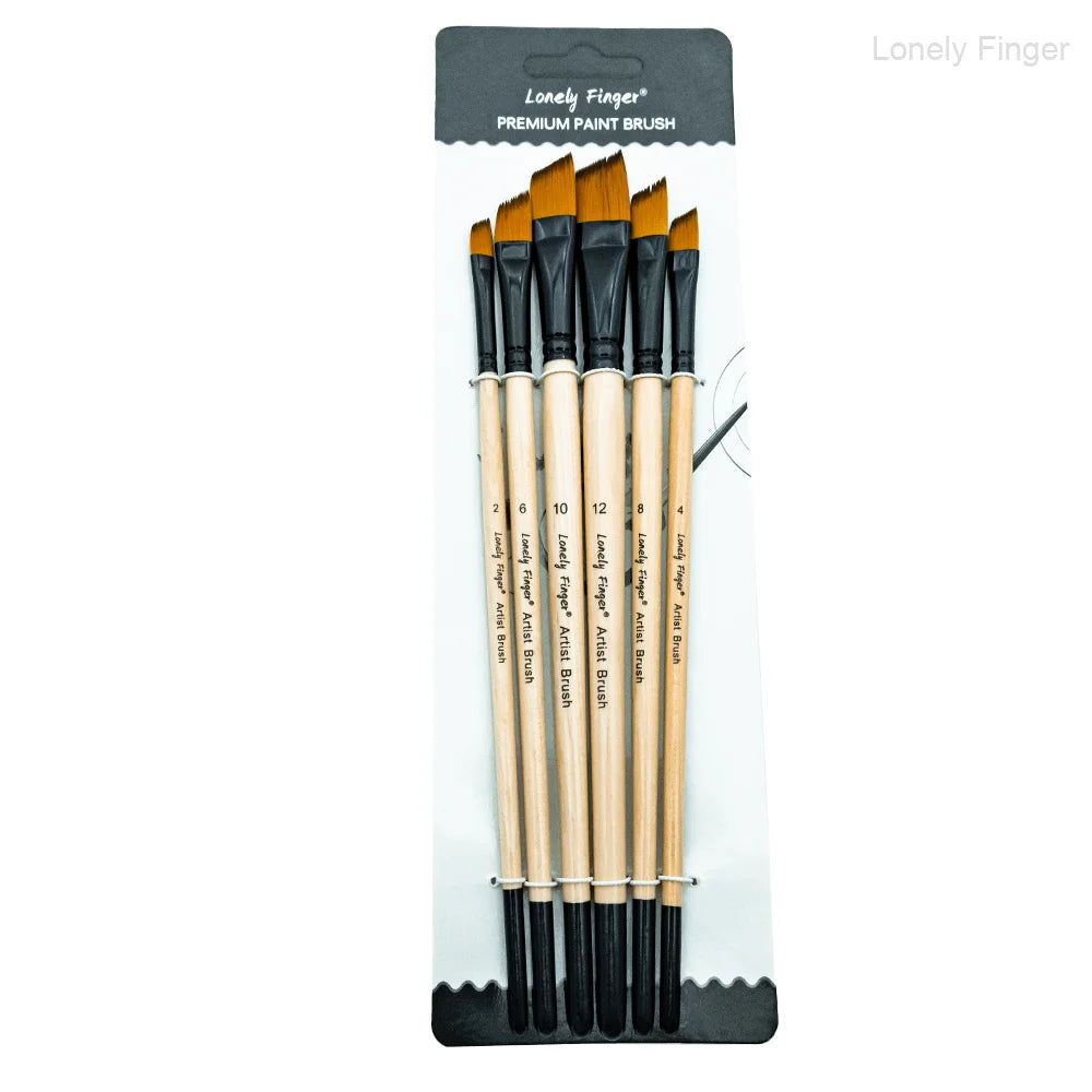 6pcs Paint Brushes Set, Artist Brush for Acrylic Oil Watercolor Gouache Artist Professional Painting with Synthetic Nylon Oasis Select 6pcs Wood Angular
