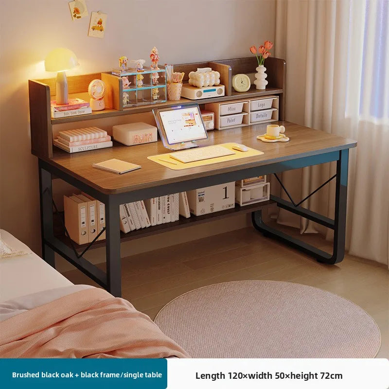 Desk bookshelf integrated student writing desk simple office desk and chair combination computer desk Oasis Select Deep walnut-120cm