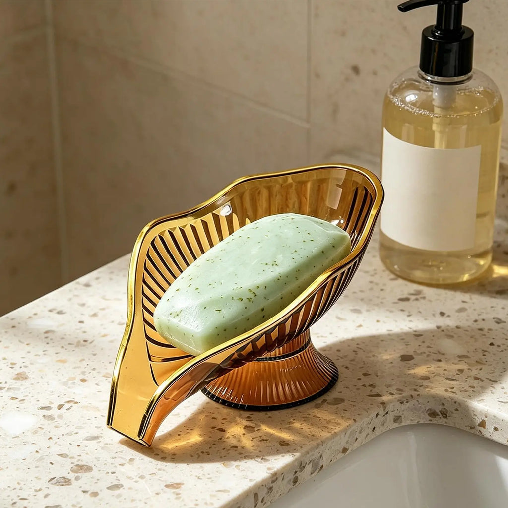 Self Draining Soap Holder Soap Box Clear Storage Tray Leaf Shape Soap Box Non-slip Laundry Soap Dish Storage Bathroom Gadgets Oasis Select