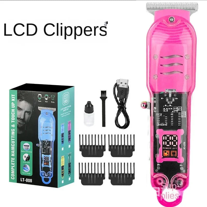 Professional Hair Cutting Machine Rechargeable Clipper Transparent Electric Hair Trimmers For Men Cordless Hair Cut Machine Oasis Select Pink