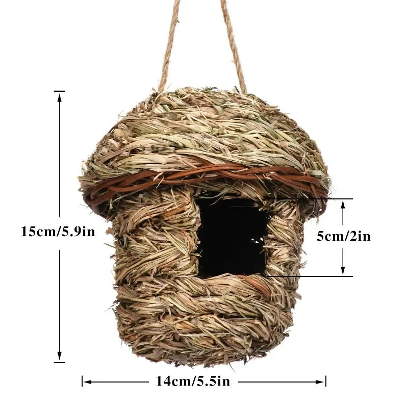 Bird House Outdoor Garden Hanging Bird Nest Hand-woven Straw Bird's Nest Parrot Hatching Breeding House Nest Bird Accessories Oasis Select