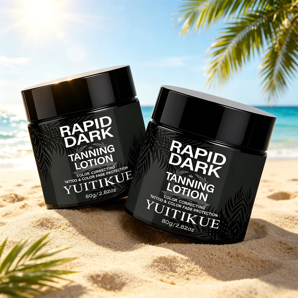YUITIKUE Rapid Dark Tanning Lotion 80g – Color Correcting Self Tanner for Natural Bronze, AC Room Tan, Healthy Even Glow Oasis Select 2pc
