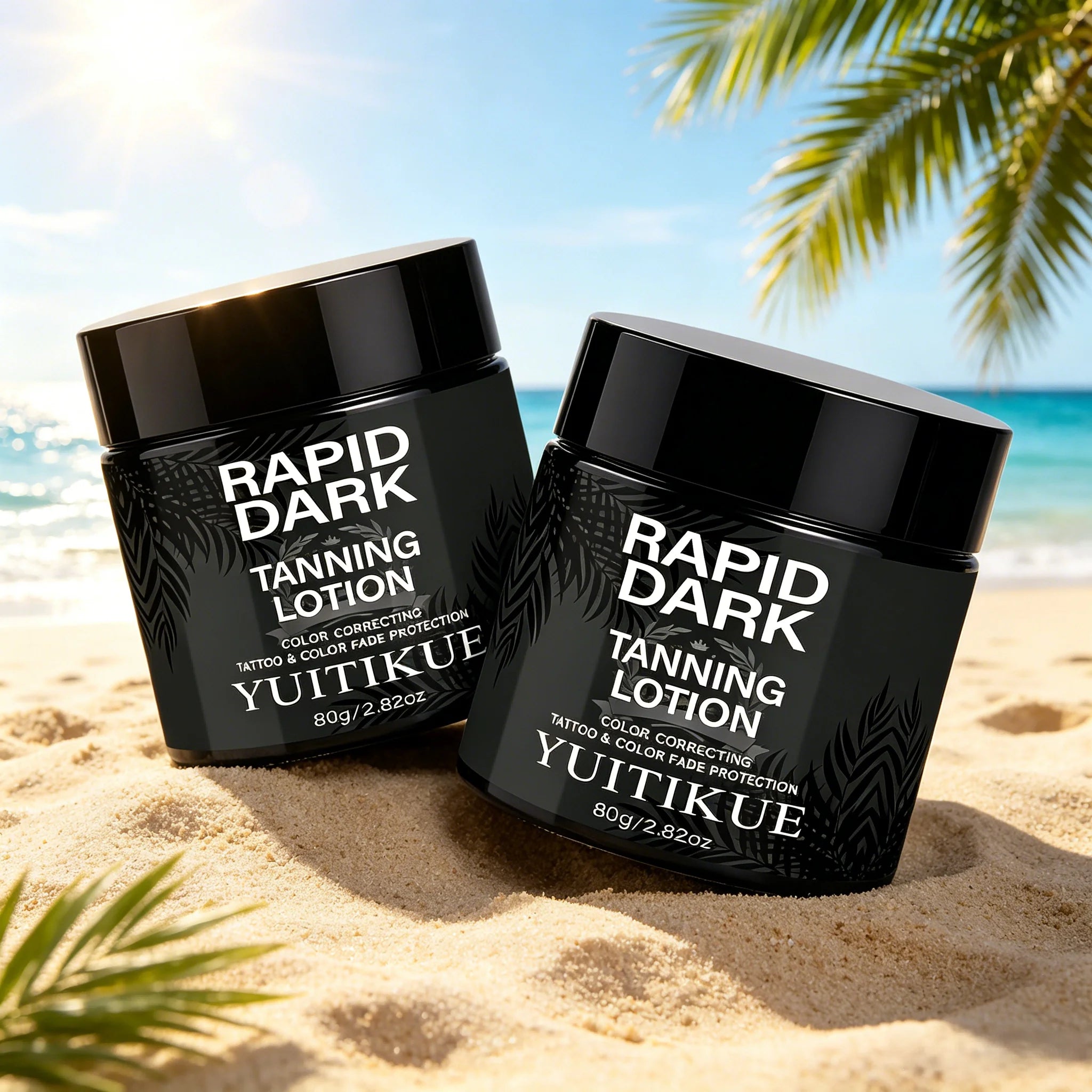 YUITIKUE Rapid Dark Tanning Lotion 80g – Color Correcting Self Tanner for Natural Bronze, AC Room Tan, Healthy Even Glow Oasis Select 2pc