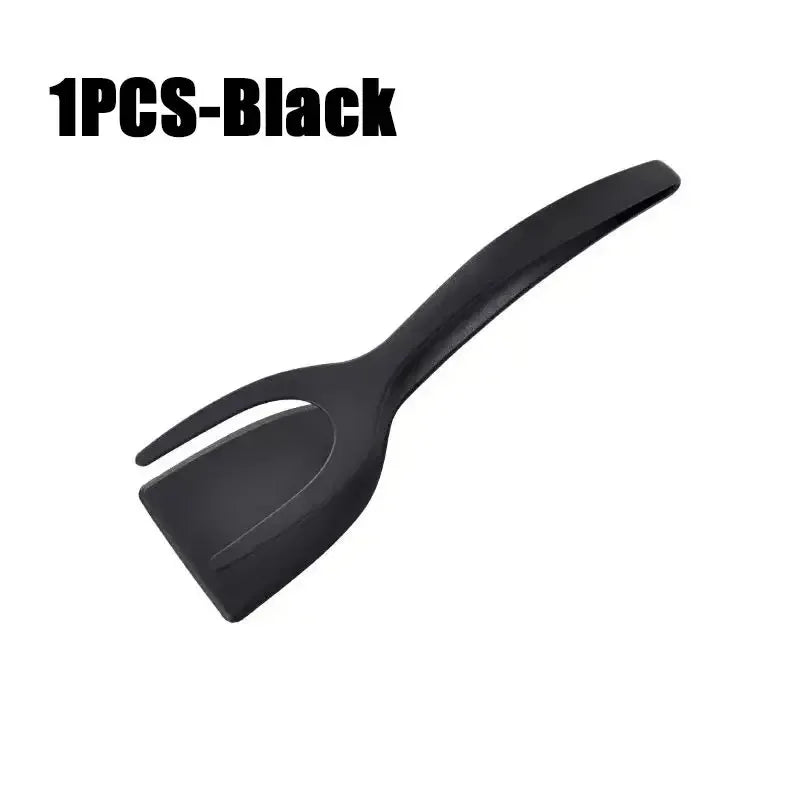 2 in 1 Shovel Clip Silicone Grip Flip Tongs Egg Steak Spatula Tongs Clamp Pancake Fried Turners Cooking Tool Kitchen Accessories Oasis Select 1PCS-Black
