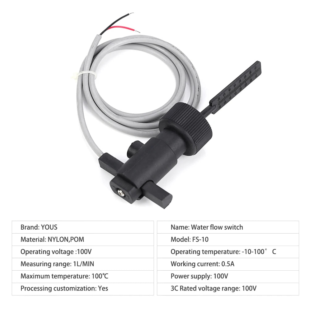 FS-10 Water Paddle Flow Switch Female Thread Connecting Flow Sensor 1L/min Flowmeter for Heat Pump Water Heater Air Conditioner Oasis Select