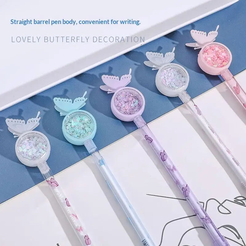 1PCS Creative Sequin Butterfly Gel Pen Cartoon Student Writing Pen Office School Supplies Signature Water-based Roller Pen Oasis Select
