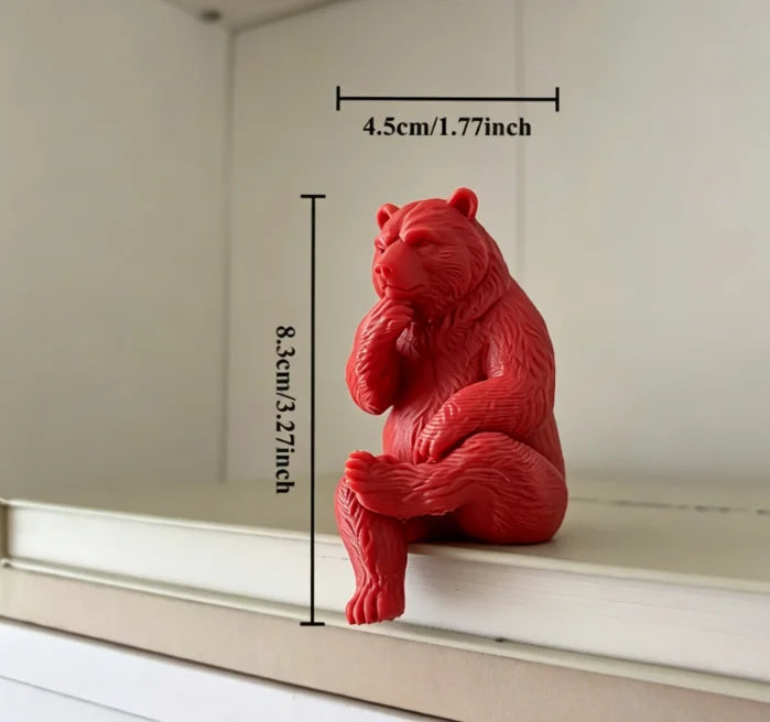 Thinking Bear Edge Sitter Figurine 3D Printed Shelf Table sitting posture Border Decor Bear Mini Home Office Desk Ornament gifts Oasis Select Thinking Bear 3