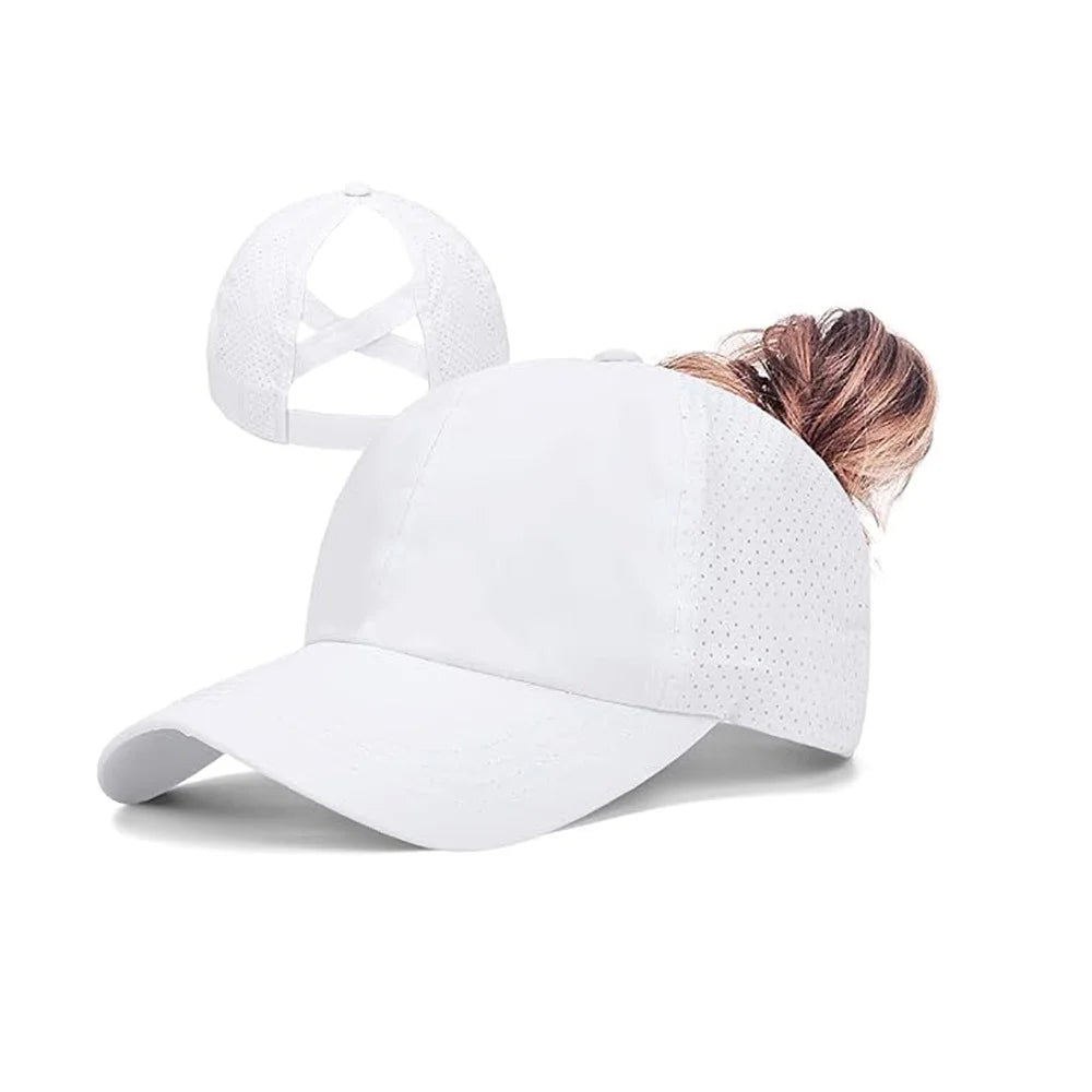 Women's mesh breathable baseball cap with back strap, crossed ponytail hat, quick drying hat, running fitness adult Oasis Select 4 Adjustable >8Y