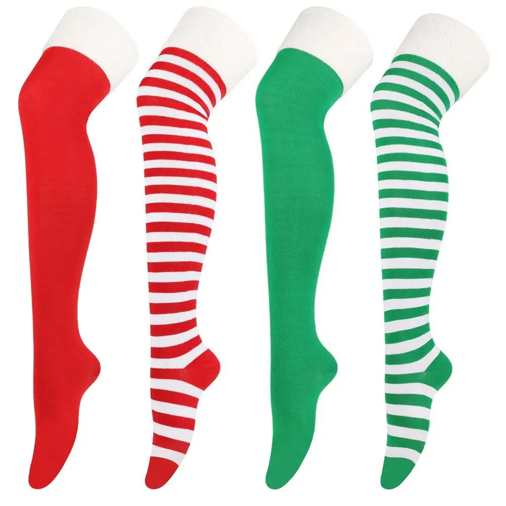 NEW Polyester Cotton Over Knee High Socks Multi-color Slim Christmas Hosiery Striped Long Socks Women Oasis Select