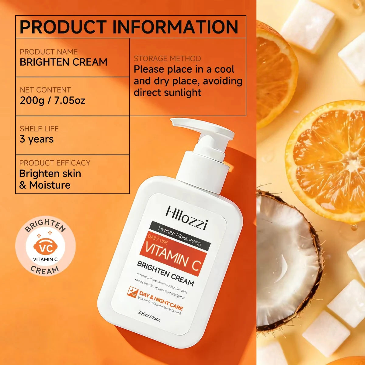 200g Whitening cream, containing vitamins C and E and hyaluronic acid, moisturizes and keeps you refreshed all summer. Oasis Select