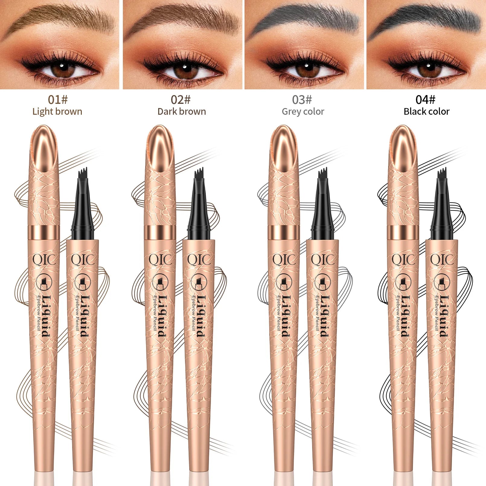 QIC 4-Tip Microblading Eyebrow Pen – Waterproof, 4 Colors