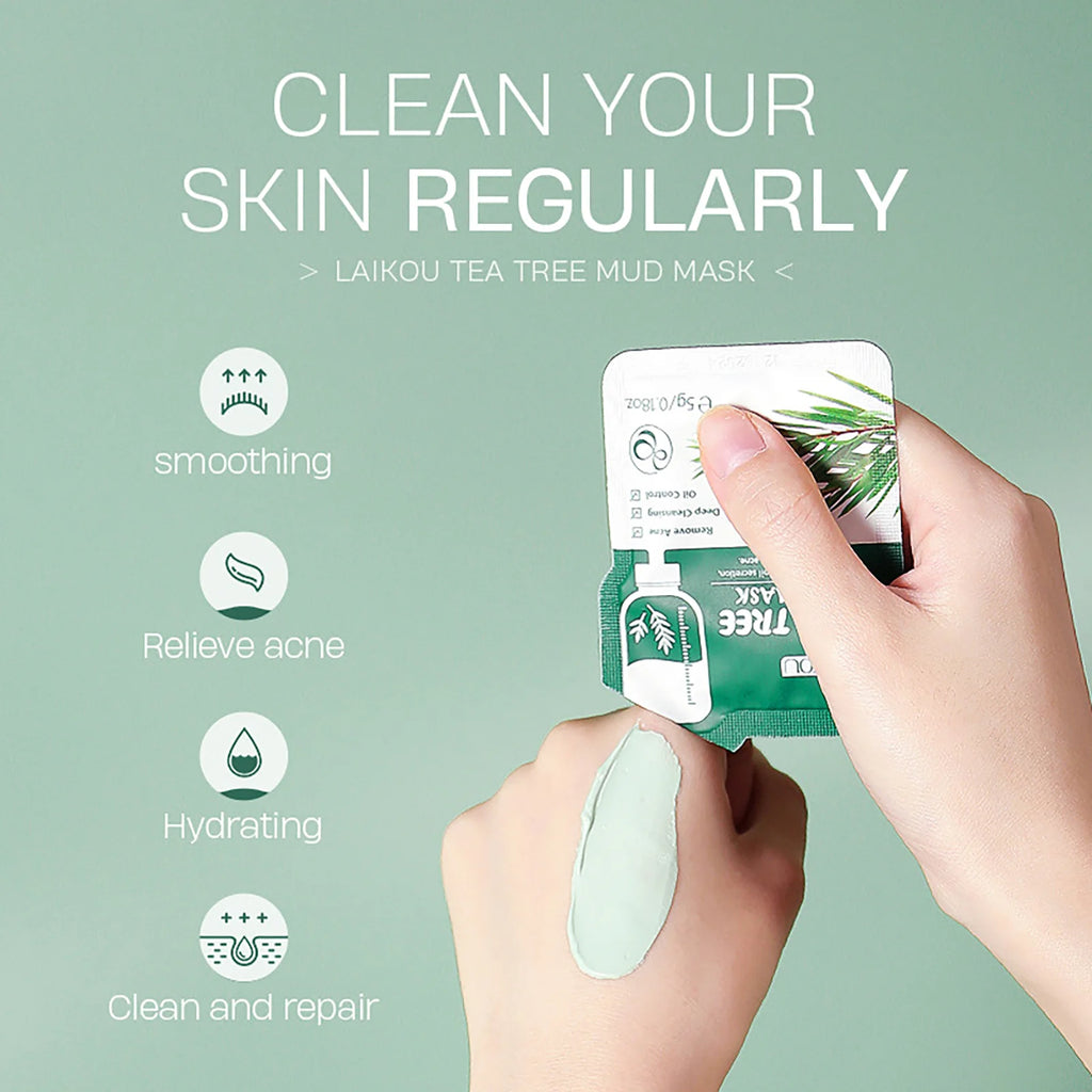 LAIKOU 5Pcs Mix Mud Mask 5g Eggplant Tea Tree Matcha Sakura Deep Cleansing Oil Control Blackhead Remover Hydrating Facial Mask Oasis Select