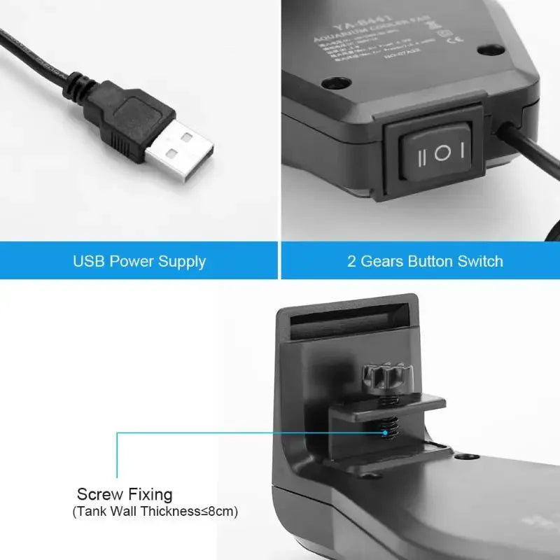Mini USB Aquarium Cooling Fan - Powerful Waterproof Quiet Speed Control for Fish Tank Shrimp Plant Tank Heat Dissipation Oasis Select