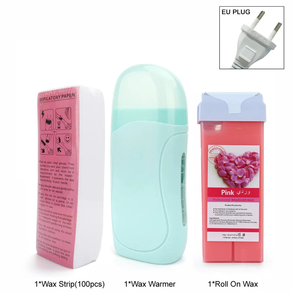 Rose Roll on Depilatory Wax Cream Hair Removal Roller Wax Heater Waxing Hot Cartridge Warmer Equipment Tool Waxing Kit Unisex Oasis Select 072-G-EU-Rose